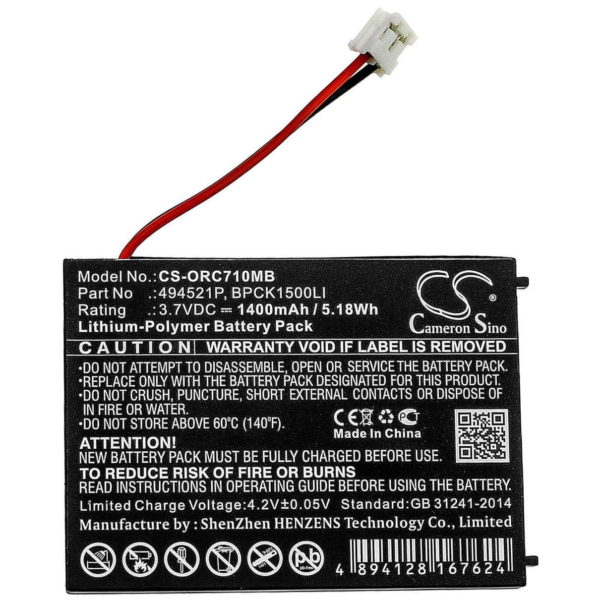 Batterie pour Babyphone pour Audioline, Babysense 5 Vidéo, Watch & Care V120, Watch & Care V130 3.7v, 1400mah - 5.18wh BabyPhone Cameron Sino Technology Limited