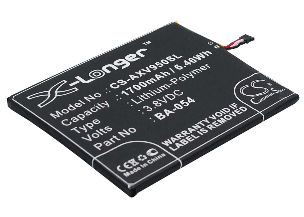 3.8V, Li-Polymer, 1700mAh, SmartPhone battery fits Aux, Ba-054, I7 Air, V950+, 6.46Wh Mobile, SmartPhone Cameron Sino Technology Limited (Suspended)