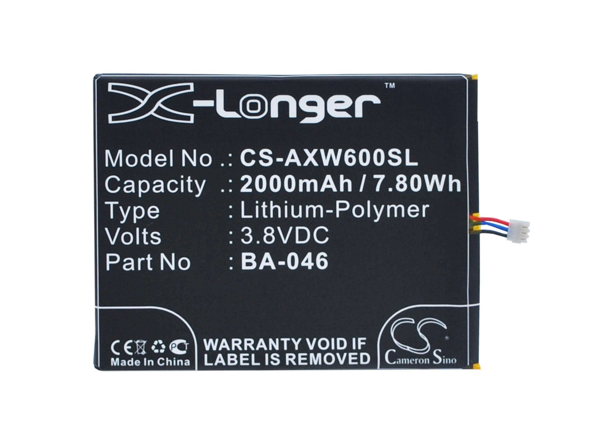 3.8V, Li-Polymer, 2000mAh, SmartPhone battery fits Aux, Ba-046, S6, V950, 7.6Wh Mobile, SmartPhone Cameron Sino Technology Limited (Suspended)