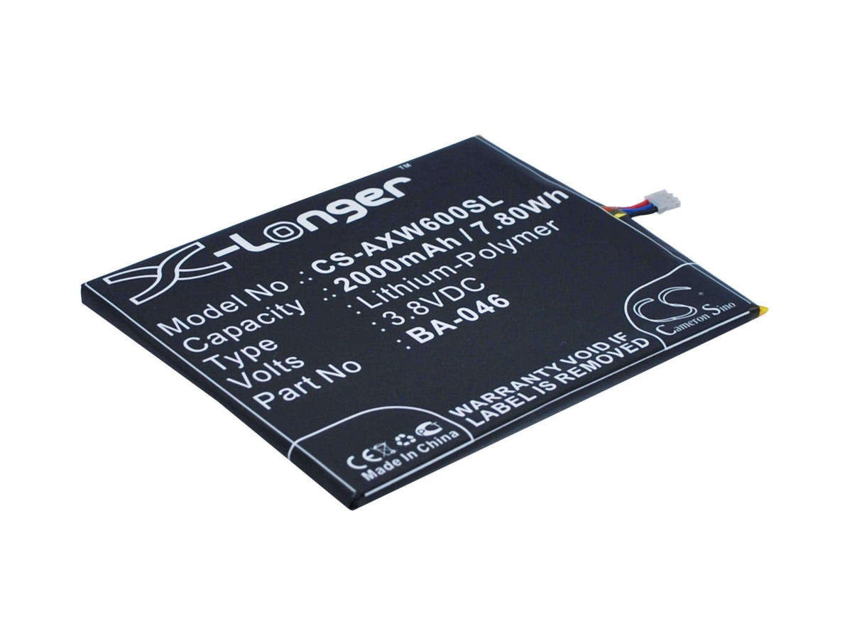 3.8V, Li-Polymer, 2000mAh, SmartPhone battery fits Aux, Ba-046, S6, V950, 7.6Wh Mobile, SmartPhone Cameron Sino Technology Limited (Suspended)