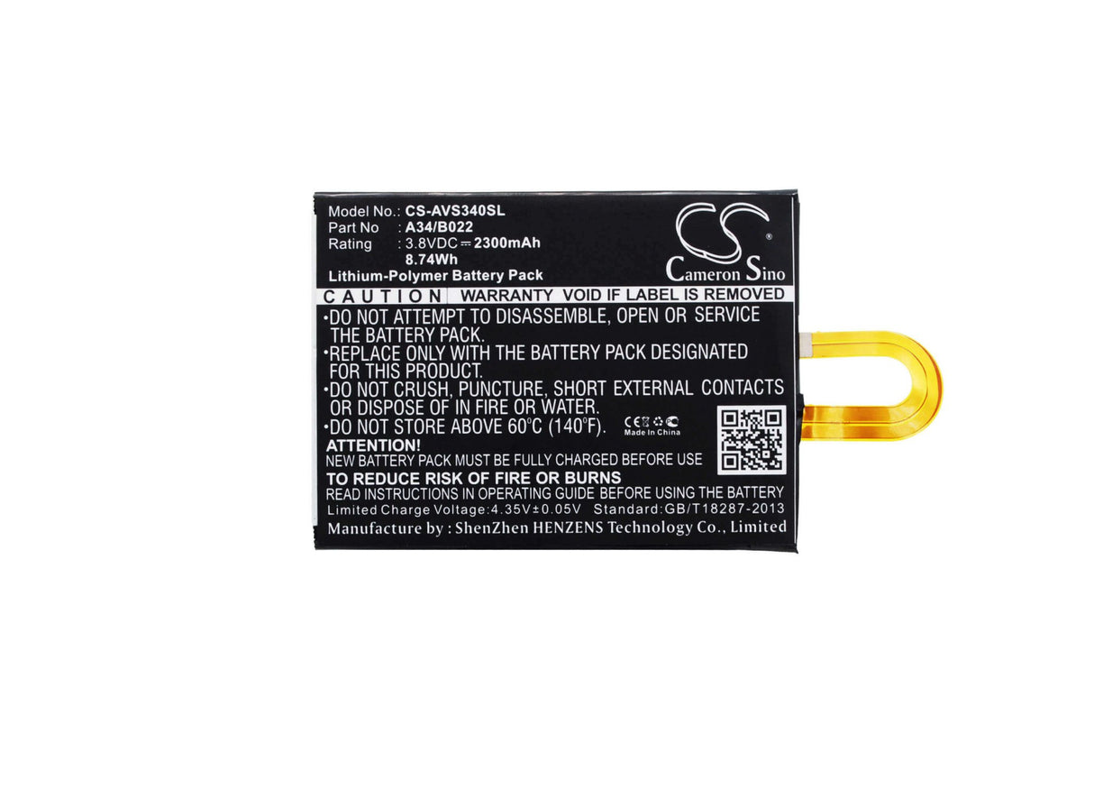 3.8V, Li-Polymer, 2300mAh, SmartPhone battery fits Avus, A34/b022, A34, 8.74Wh Mobile, SmartPhone Cameron Sino Technology Limited (Suspended)