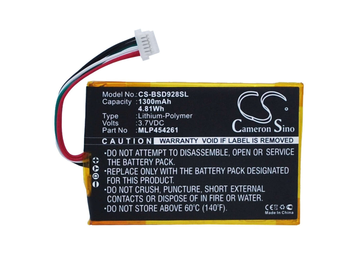 3.7V, Li-Polymer, 1300mAh, E-book, E-reader battery fits Bambook, Mlp454261, Sd928+, 4.81Wh E-book, E-reader Cameron Sino Technology Limited