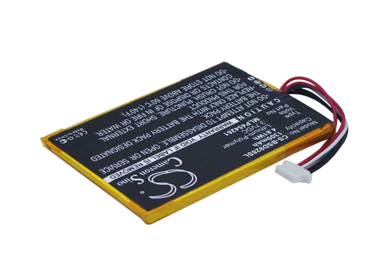 3.7V, Li-Polymer, 1300mAh, E-book, E-reader battery fits Bambook, Mlp454261, Sd928+, 4.81Wh E-book, E-reader Cameron Sino Technology Limited