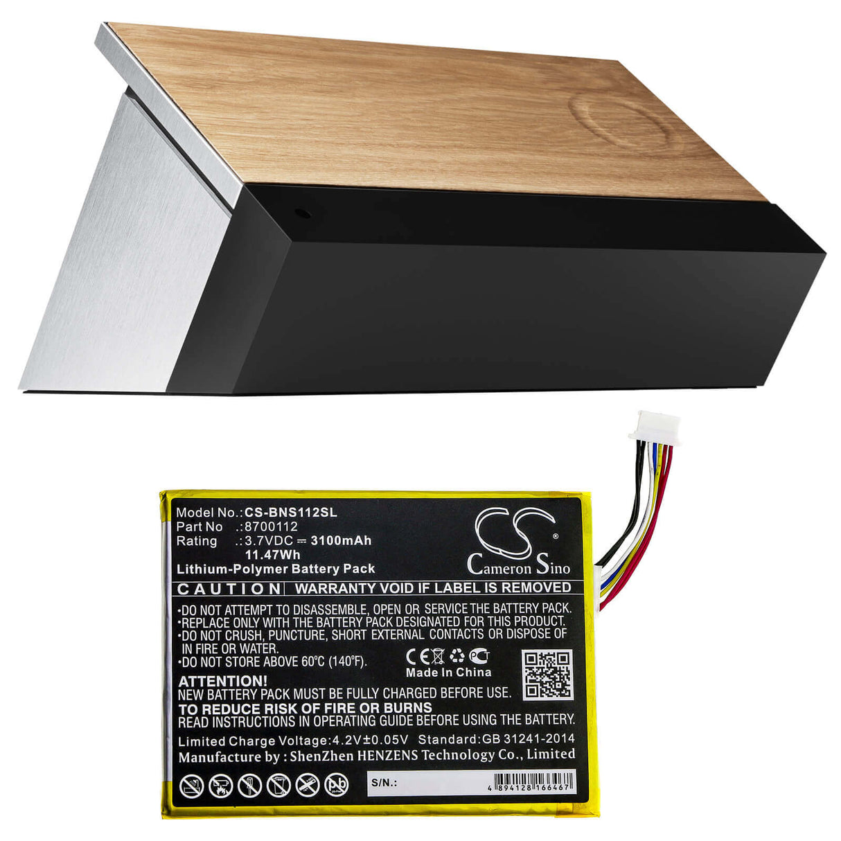 3.7V, Li-Polymer, 3100mAh, Speaker battery fits Bang & Olufsen, Beosound Moment, 11.47Wh Speaker Cameron Sino Technology Limited