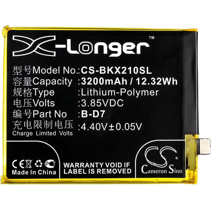 3.85V, Li-Polymer, 3200mAh, SmartPhone battery fits Bbk, Vivo, B-d7, 1725, 1728, 12.32Wh Mobile, SmartPhone Cameron Sino Technology Limited (Smartphone)