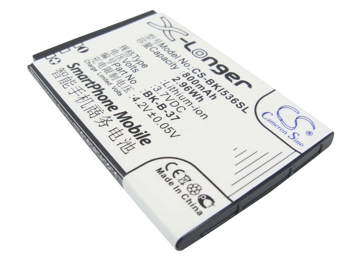 3.7V, Li-ion, 800mAh, SmartPhone battery fits Bbk, Bk-b-37, I536, 2.96Wh Mobile, SmartPhone Cameron Sino Technology Limited (Suspended)