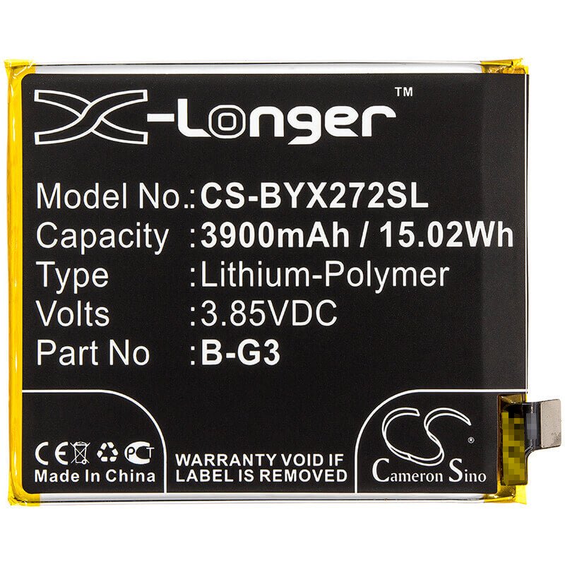 3.85V, Li-Polymer, 3900mAh, SmartPhone battery fits Vivo, Bbk, B-g3, V1836, V1836t, 15.02Wh Mobile, SmartPhone Cameron Sino Technology Limited (Smartphone)
