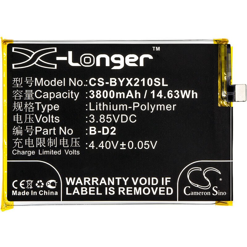 3.85V, Li-Polymer, 3800mAh, SmartPhone battery fits Bbk, Vivo, B-d2, Vivo X20 Plus, Vivo X20 Plus A, 14.63Wh Mobile, SmartPhone Cameron Sino Technology Limited (Suspended)