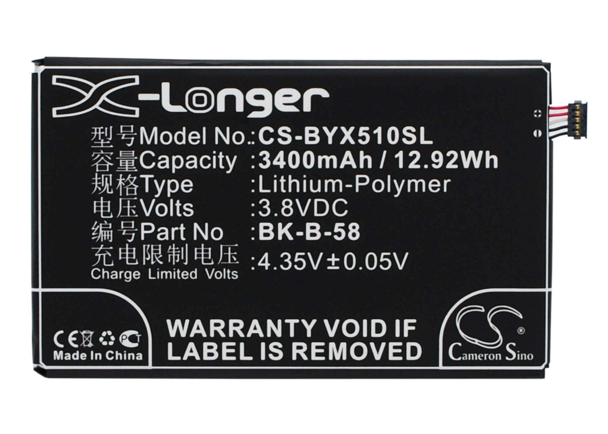 3.8V, Li-Polymer, 3400mAh, SmartPhone battery fits Bbk, Bk-b-58, Vivo X510t, Vivo X510w, 12.92Wh Mobile, SmartPhone Cameron Sino Technology Limited (Suspended)
