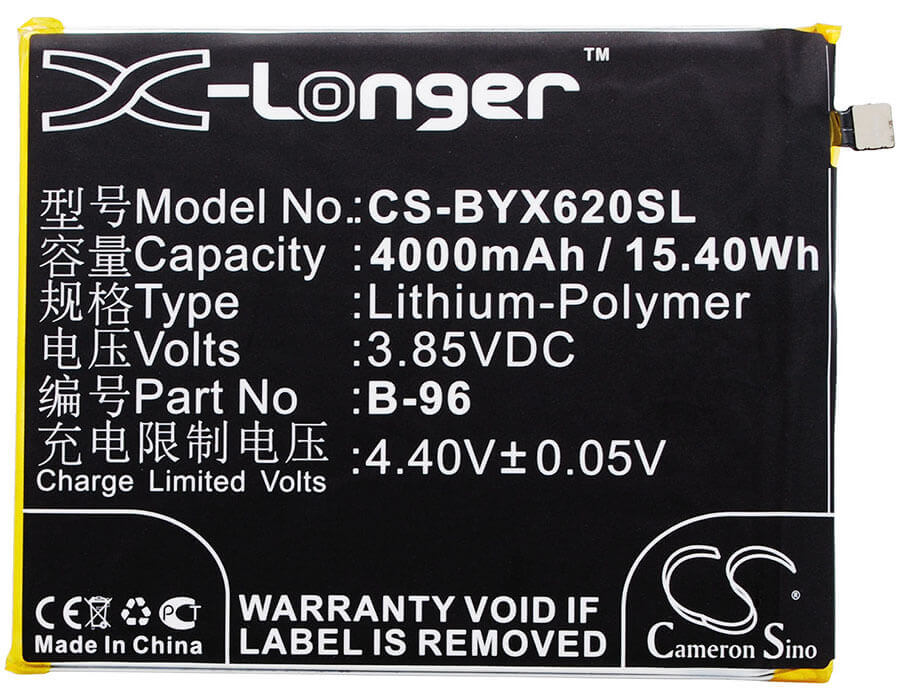 3.85V, Li-Polymer, 4000mAh, SmartPhone battery fits Vivo, Bbk, B-96, Vivo X6 Plus A, Vivo X6 Plus A Dual Sim Td-lte, 15.4Wh Mobile, SmartPhone Cameron Sino Technology Limited (Smartphone)