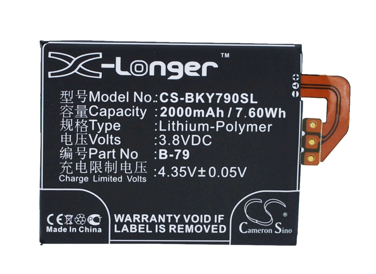3.8V, Li-Polymer, 2000mAh, SmartPhone battery fits Bbk, B-79, Vivo Y29, Vivo Y29l, 7.6Wh Mobile, SmartPhone Cameron Sino Technology Limited (Suspended)