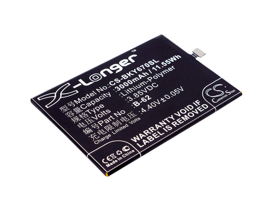 3.85V, Li-Polymer, 3000mAh, SmartPhone battery fits Bbk, Vivo, B-62, Vivo V5s, Vivo V5s Dual Sim, 11.55Wh Mobile, SmartPhone Cameron Sino Technology Limited (Suspended)