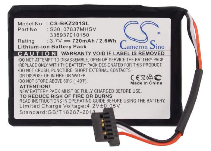 3,7V, Li-ion, 720mAh, batterie GPS compatible Becker, 07837mhsv, Ready 50, Traffic Assist Pro Z250 Ferrar, 2,66Wh GPS, Navigator Cameron Sino Technology Limited