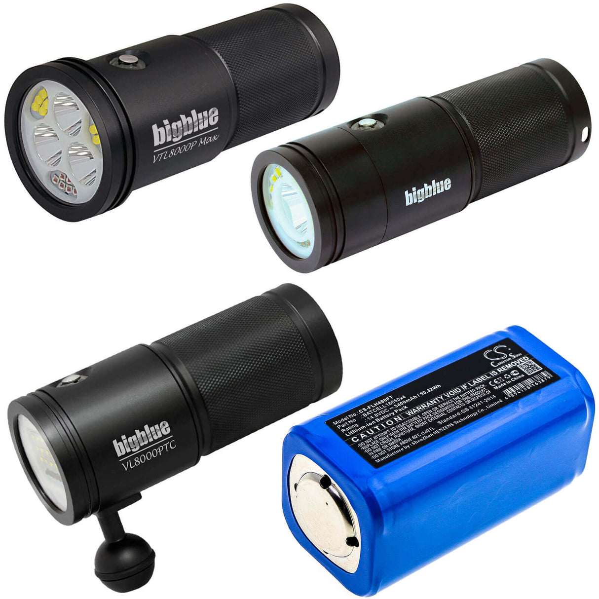 14.8V, Li-ion, 3400mAh, Flashlight battery fits Bigblue, Batcell18650x4, Tl4000p, Tl4500p, 50.32Wh Flashlight Cameron Sino Technology Limited