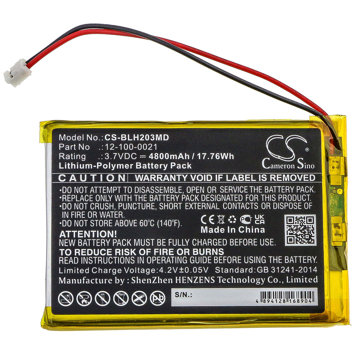 3.7V, Li-Polymer, 4000mAh, Medical battery fits Biolight, 12-100-0021, Blt-203, 14.80Wh Medical Cameron Sino Technology Limited (Medical)