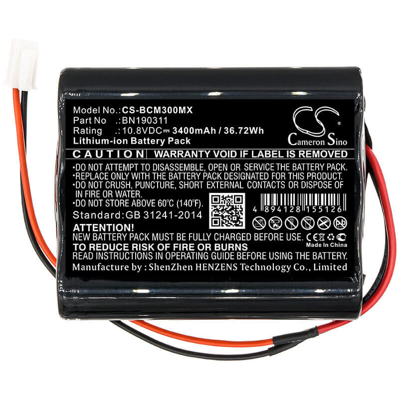 10.8V, Li-ion, 3400mAh, Medical battery fits Bionet, Bn190311, Bm3, Bm3vet, 36.72Wh Medical Cameron Sino Technology Limited (Medical)