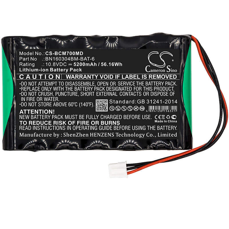 10.8V, Li-ion, 5200mAh, Medical battery fits Bionet, Bn160304bm-bat-6, Bm7vet Dep0400096, Bm7vet Main, 56.16Wh Medical Cameron Sino Technology Limited (Medical)