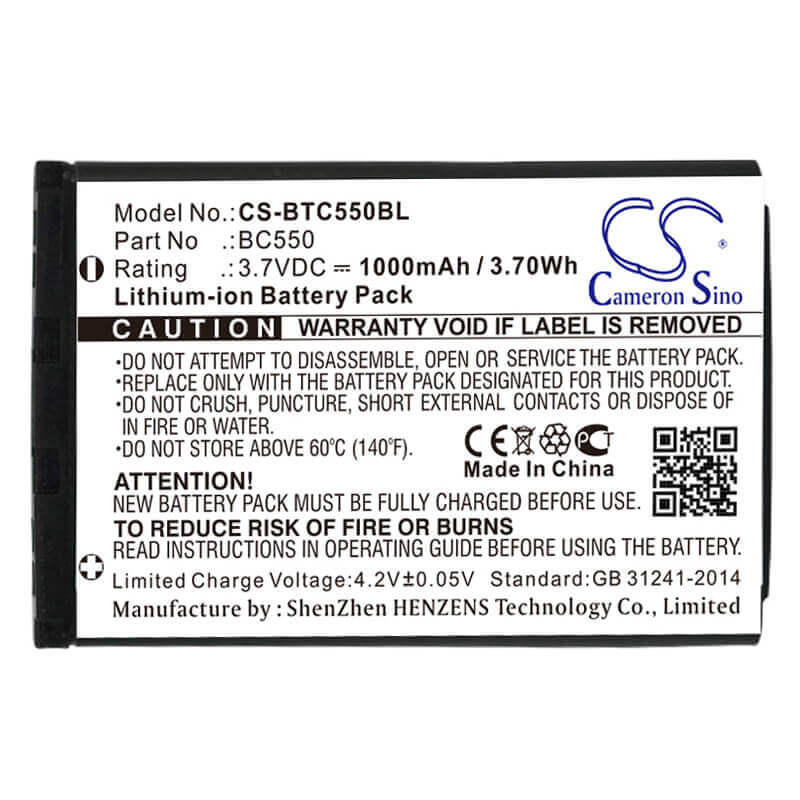 3.7V, Li-ion, 1000mAh, Payment Terminal battery fits Bitel, Bc550, Ic5500, 3.70Wh Payment Terminal Cameron Sino Technology Limited