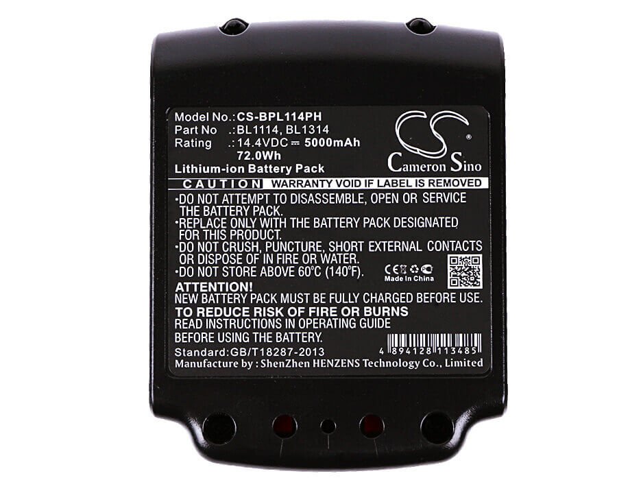 14,4V, Li-ion, 5000mAh, batterie pour outils électriques compatible avec Black & Decker, Bl1114, Asl146bt12a, Asl146k, 72Wh Outils électriques Cameron Sino Technology Limited (Outils électriques)