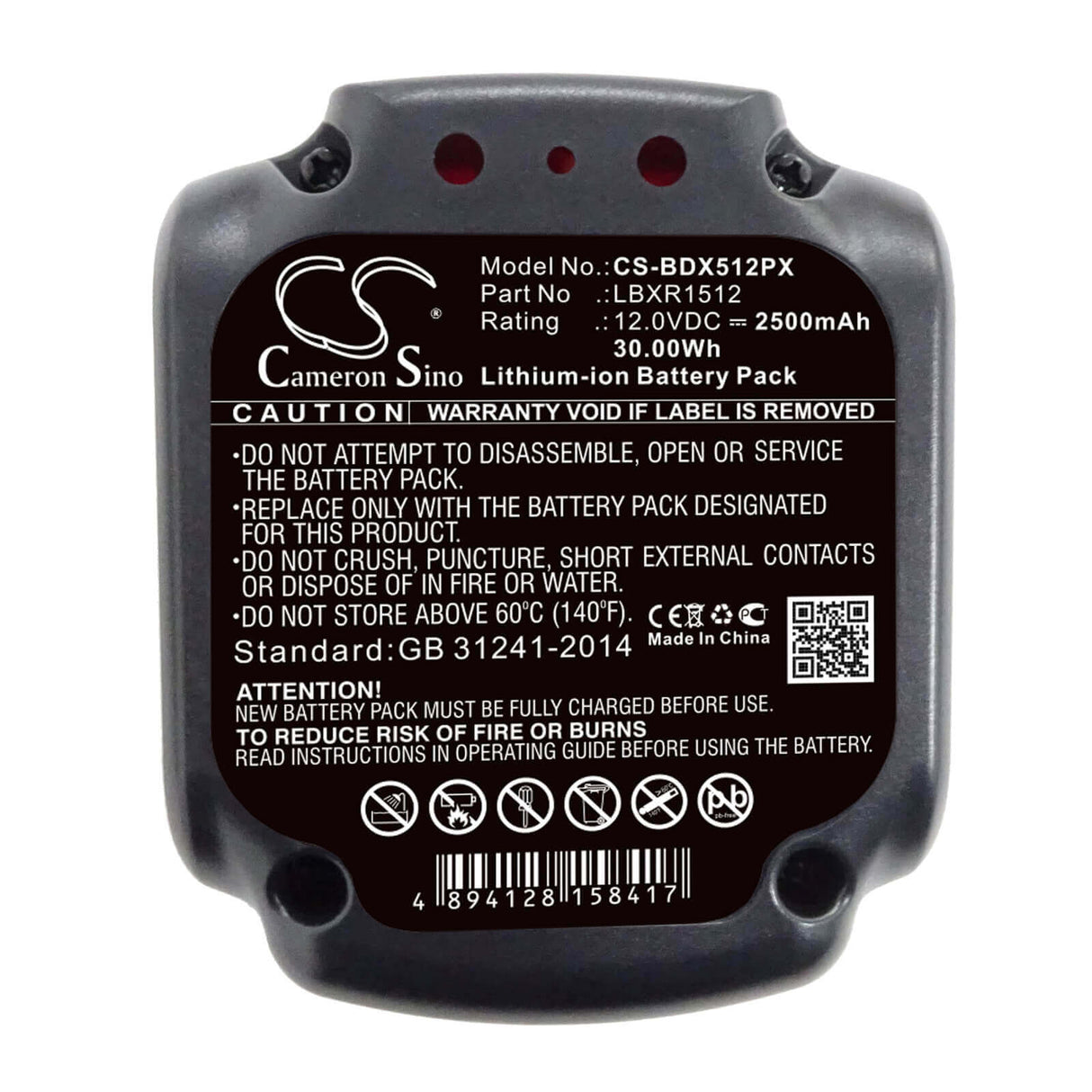 12.0V, Li-ion, 2500mAh, batterie pour outils électriques compatible avec Black & Decker, Lbxr1512, Bdcd112, Bdcd12, 30Wh Outils électriques Cameron Sino Technology Limited (Outils électriques)
