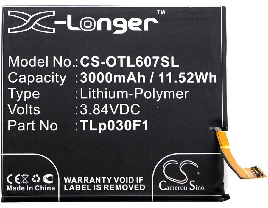 3.84V, Li-Polymer, 3000mAh, SmartPhone battery fits Alcatel, Blackberry, Vodafone, Cac3000020c1, Idol 4 Pro, Idol 4s Dual Sim, 11.52Wh Mobile, SmartPhone Cameron Sino Technology Limited (Smartphone)