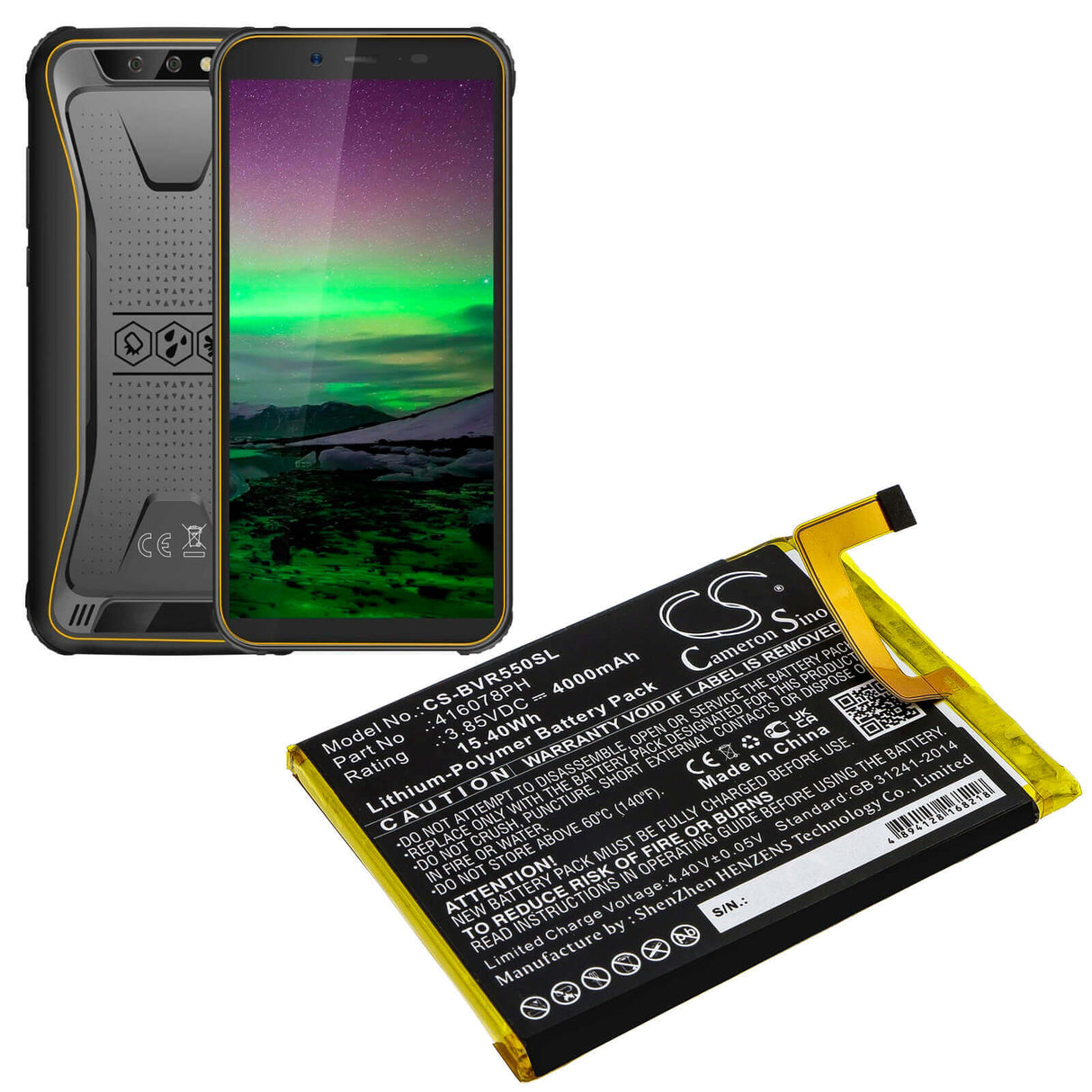 3.85V, Li-Polymer, 4000mAh, SmartPhone battery fits Blackview, 416078ph, Bv5500, 15.4Wh Mobile, SmartPhone Cameron Sino Technology Limited (Smartphone)