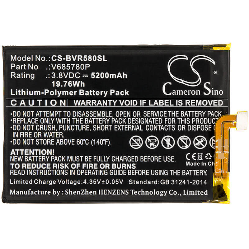 3.8V, Li-Polymer, 5200mAh, SmartPhone battery fits Blackview, V685780p, Bv5800, 19.76Wh Mobile, SmartPhone Cameron Sino Technology Limited (Smartphone)