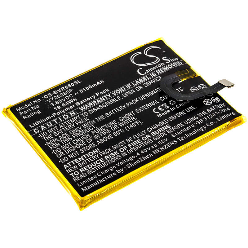 3.85V, Li-Polymer, 5100mAh, SmartPhone battery fits Blackview, V726280p, Bv6800, 19.64Wh Mobile, SmartPhone Cameron Sino Technology Limited (Smartphone)