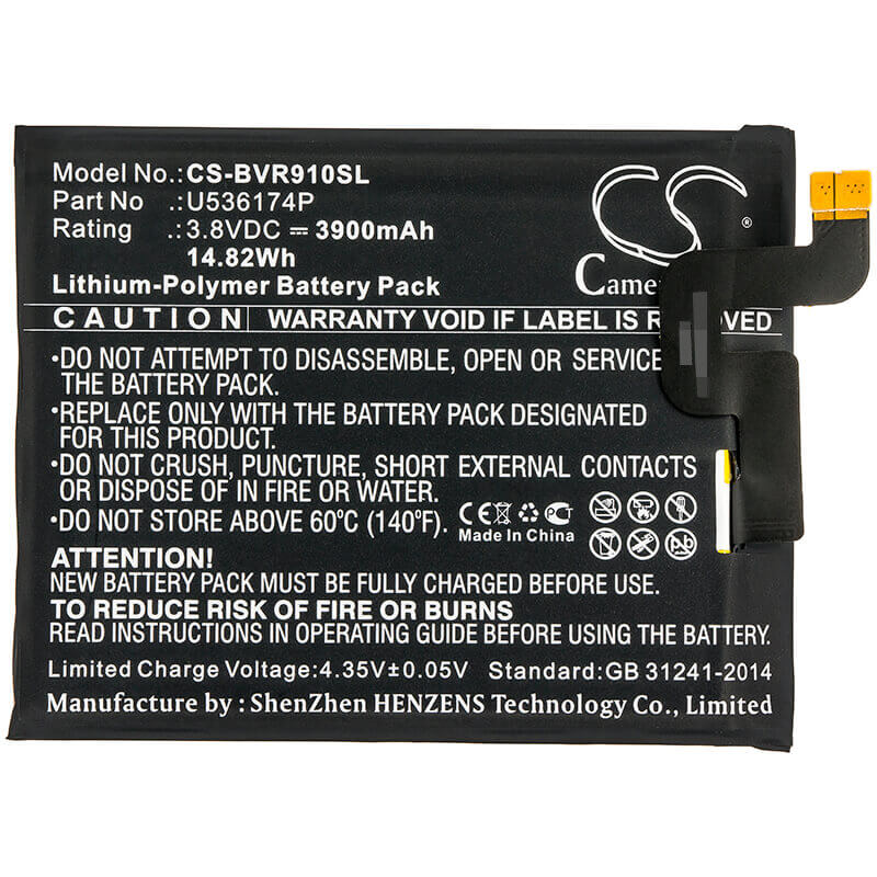 3.8V, Li-Polymer, 3900mAh, SmartPhone battery fits Blackview, U536174p, Bv9000 Pro, 14.82Wh Mobile, SmartPhone Cameron Sino Technology Limited (Smartphone)