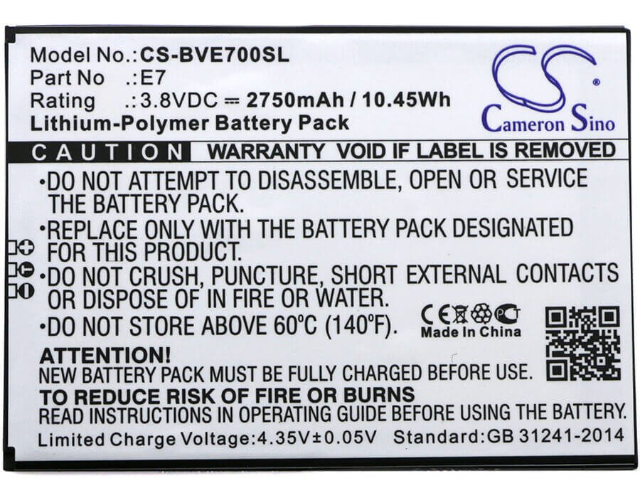 3.8V, Li-Polymer, 2750mAh, SmartPhone battery fits Blackview, E7, E7, 10.45Wh Mobile, SmartPhone Cameron Sino Technology Limited (Smartphone)