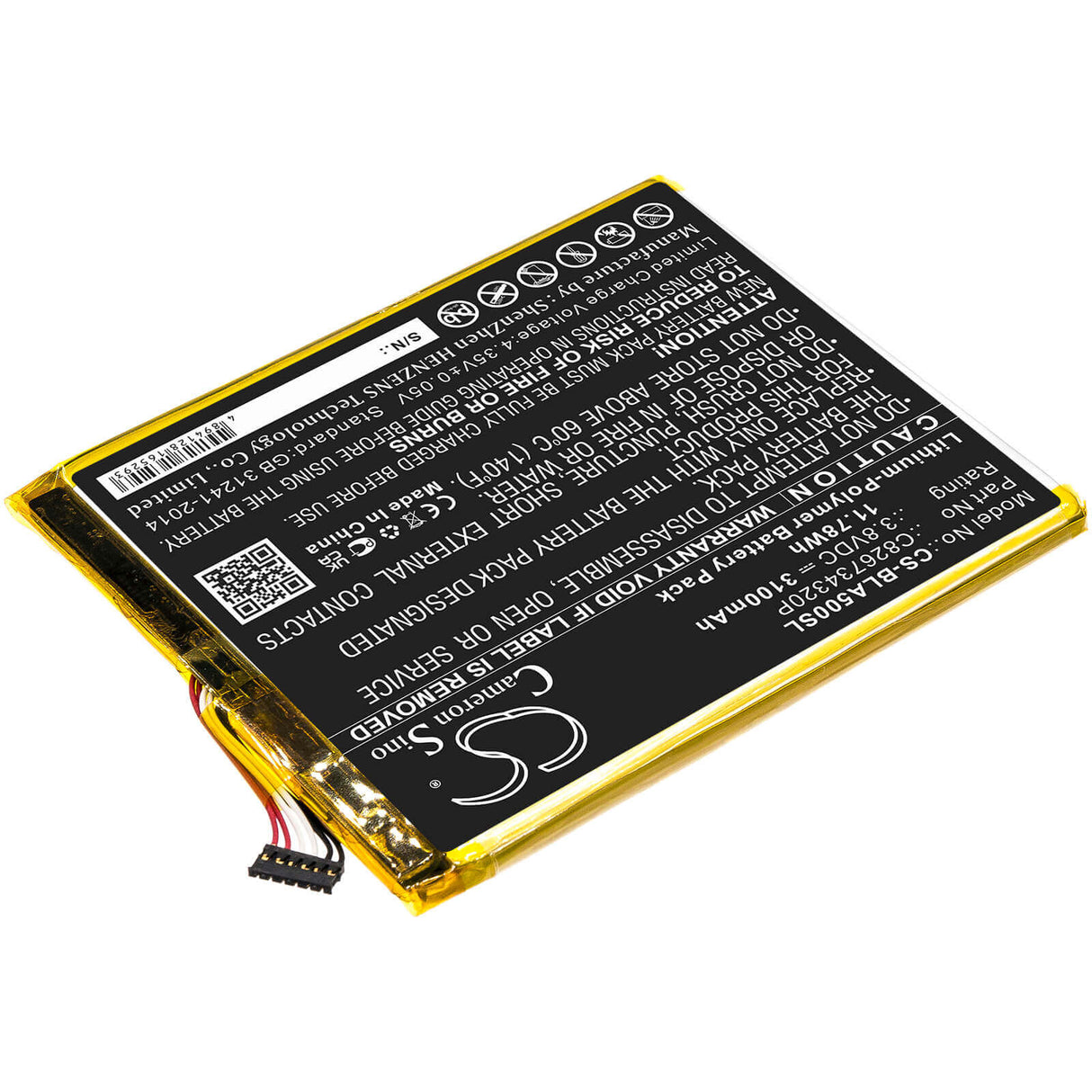 3.8V, Li-Polymer, 3100mAh, SmartPhone battery fits Blu, C826734320p, A0031ww, Advance A5 Plus Lte, 11.78Wh Mobile, SmartPhone Cameron Sino Technology Limited (Smartphone)