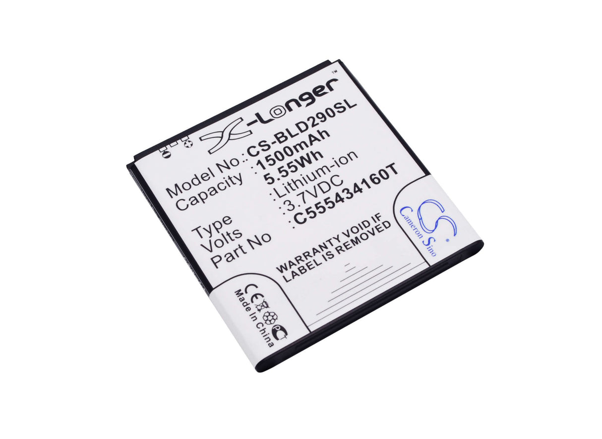 3.7V, Li-ion, 1500mAh, SmartPhone battery fits Blu, C555434160t, Amour, D290, 5.55Wh Mobile, SmartPhone Cameron Sino Technology Limited (Suspended)