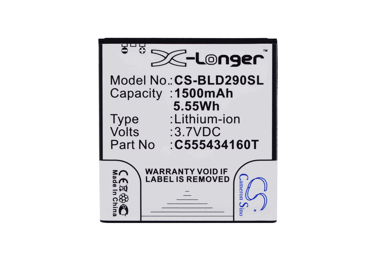 3.7V, Li-ion, 1500mAh, SmartPhone battery fits Blu, C555434160t, Amour, D290, 5.55Wh Mobile, SmartPhone Cameron Sino Technology Limited (Suspended)