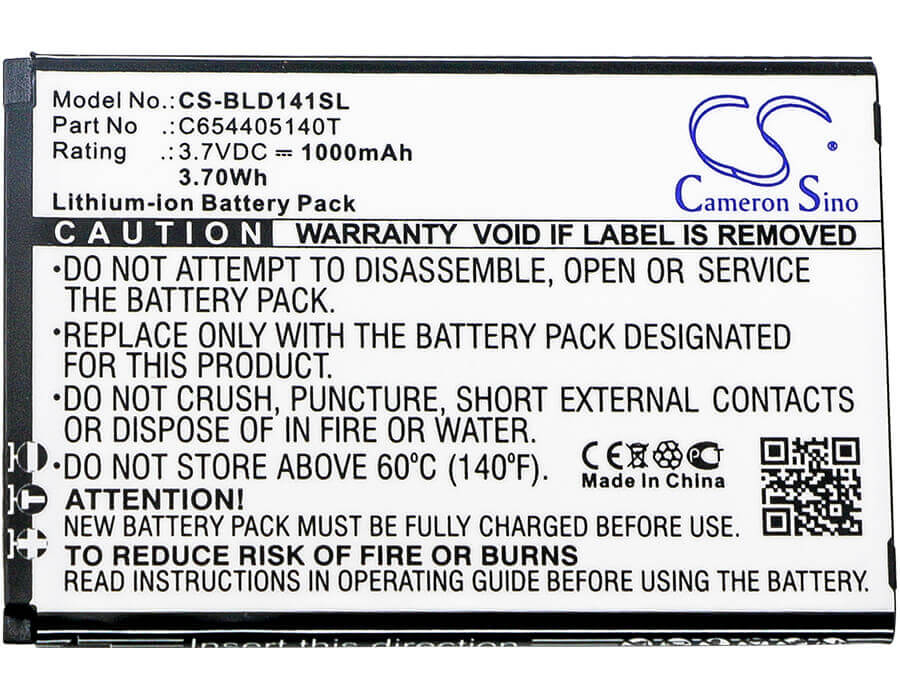 3.7V, Li-ion, 1000mAh, SmartPhone battery fits Blu, C654405140t, D140k, D141k, 3.7Wh Mobile, SmartPhone Cameron Sino Technology Limited (Smartphone)