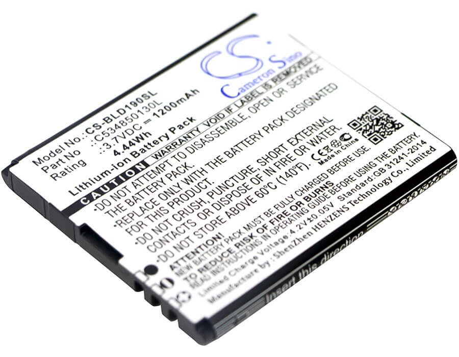 3.7V, Li-ion, 1200mAh, SmartPhone battery fits Blu, C534850130l, D190, Dash Jr 3g, 4.44Wh Mobile, SmartPhone Cameron Sino Technology Limited (Suspended)