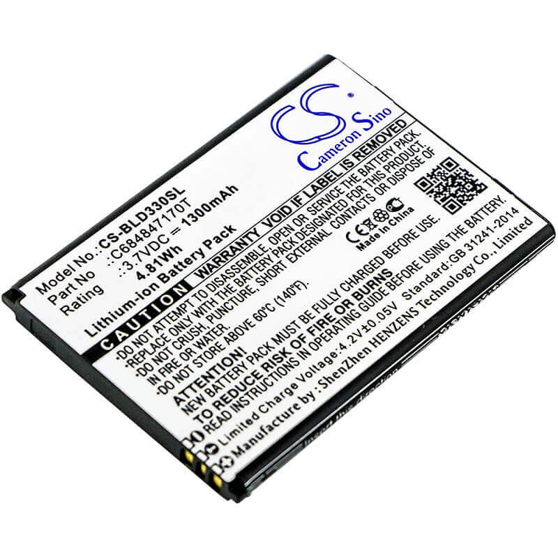 3.7V, Li-ion, 1300mAh, SmartPhone battery fits Blu, C684847170t, D330, Dash Music 2, 4.81Wh Mobile, SmartPhone Cameron Sino Technology Limited (Suspended)