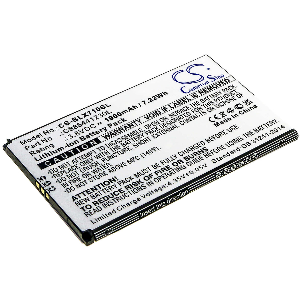 3.8V, Li-ion, 1900mAh, SmartPhone battery fits Blu, C885441230l, D710l, D710u, 7.22Wh Mobile, SmartPhone Cameron Sino Technology Limited (Smartphone)