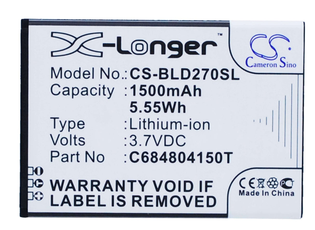 3.7V, Li-ion, 1500mAh, SmartPhone battery fits Blu, C6804804150t, D270, D270a, 5.55Wh Mobile, SmartPhone Cameron Sino Technology Limited (Smartphone)