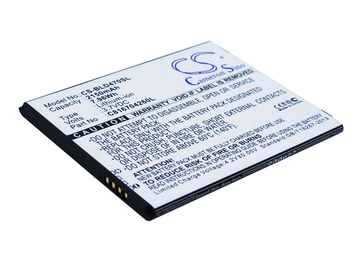3.7V, Li-ion, 2150mAh, SmartPhone battery fits Blu, C816704260l, D470, D470l, 7.96Wh Mobile, SmartPhone Cameron Sino Technology Limited (Smartphone)