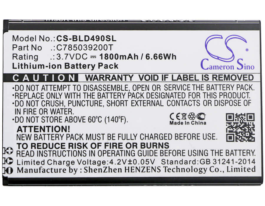 3.7V, Li-ion, 1800mAh, SmartPhone battery fits Blu, C785039200t, D090, D090l, 6.66Wh Mobile, SmartPhone Cameron Sino Technology Limited (Smartphone)