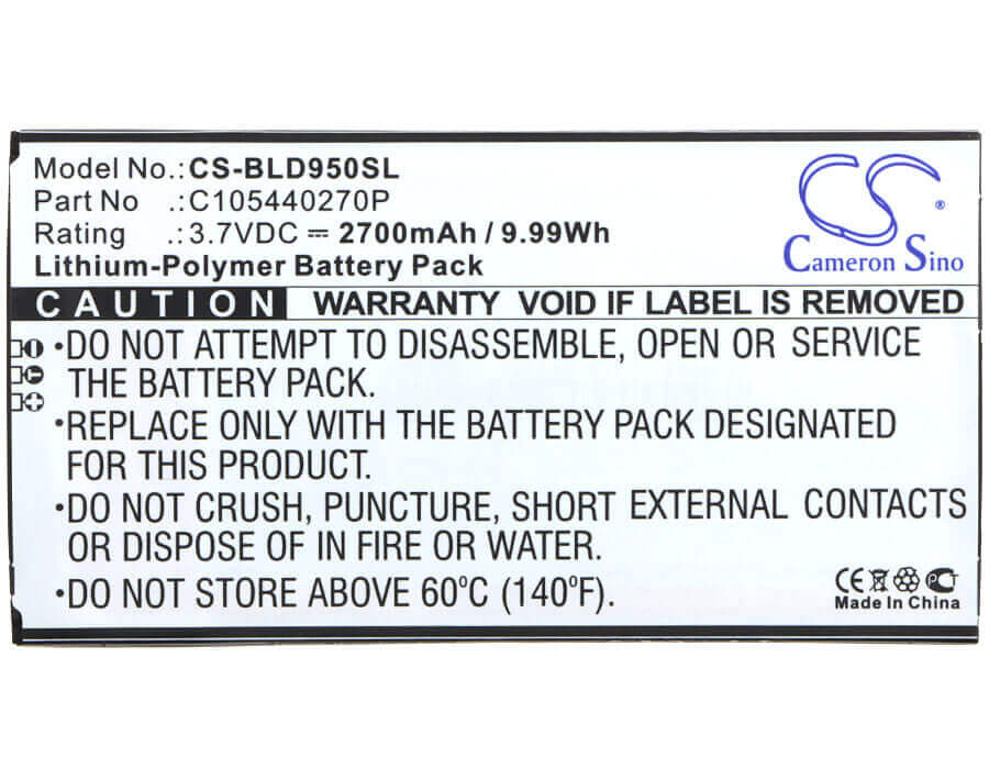 3.7V, Li-Polymer, 2700mAh, SmartPhone battery fits Blu, C105440270p, D950, D950l, 9.99Wh Mobile, SmartPhone Cameron Sino Technology Limited (Smartphone)