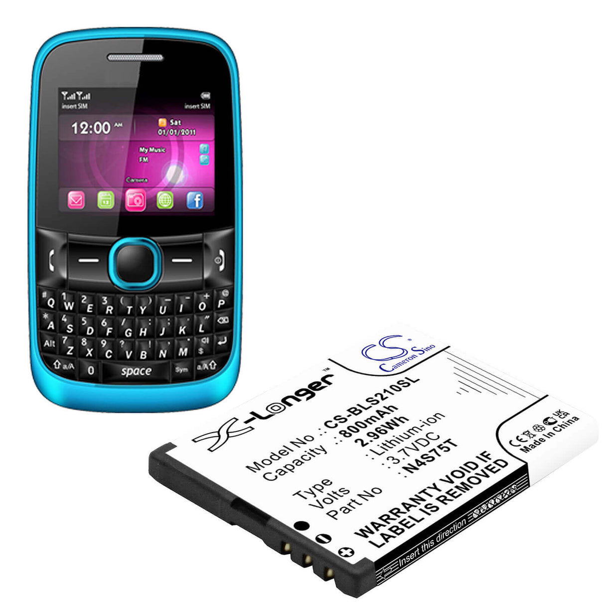 3.7V, Li-ion, 800mAh, SmartPhone battery fits Binatone, Aeg, Brondi, Blu, N4s75j, Voxtel M320, 2.96Wh Mobile, SmartPhone Cameron Sino Technology Limited (Smartphone)
