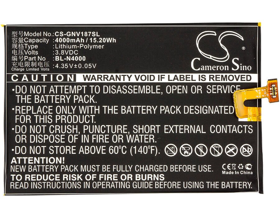 3.8V, Li-Polymer, 4000mAh, SmartPhone battery fits Gionee, Blu, Bl-n4000, Energy X Lte E0010uu, 15.2Wh Mobile, SmartPhone Cameron Sino Technology Limited (Smartphone)