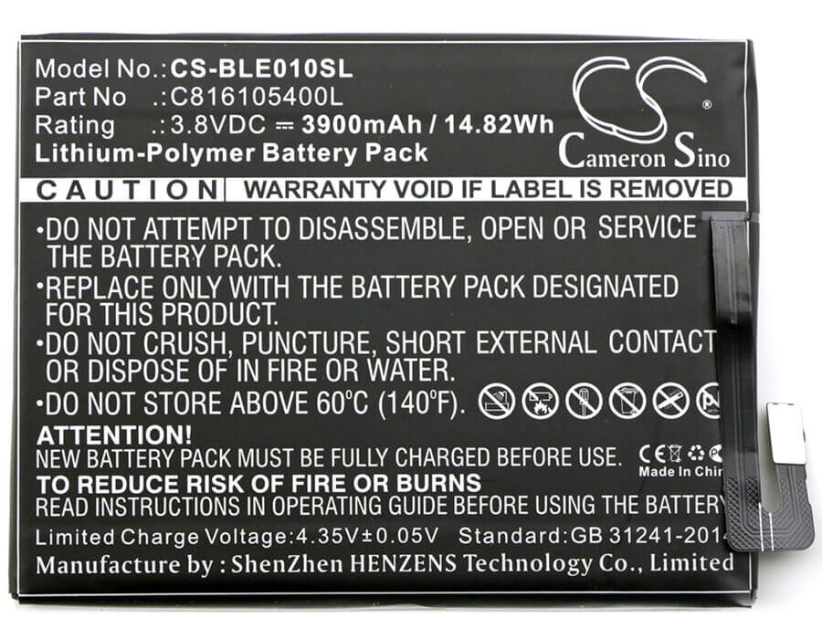3.8V, Li-Polymer, 3900mAh, SmartPhone battery fits Blu, C816105400l, E010q, Energy X, 14.82Wh Mobile, SmartPhone Cameron Sino Technology Limited (Smartphone)