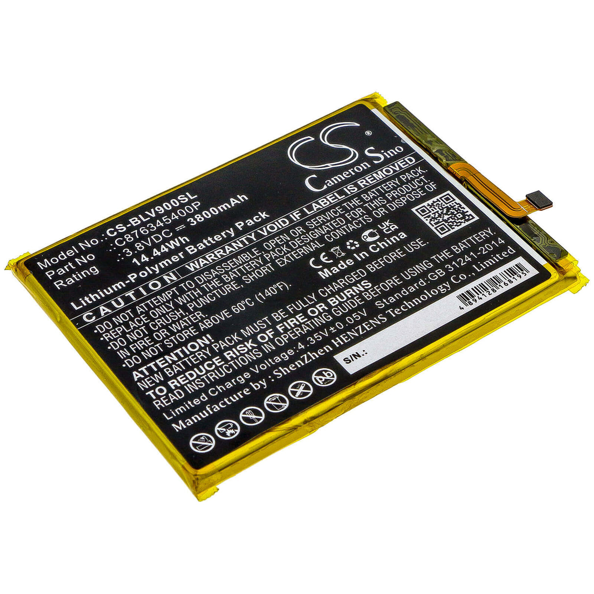 3.8V, Li-Polymer, 3800mAh, SmartPhone battery fits Blu, C876345400p, G8 G0170, V0450uu, 14.44Wh Mobile, SmartPhone Cameron Sino Technology Limited (Smartphone)