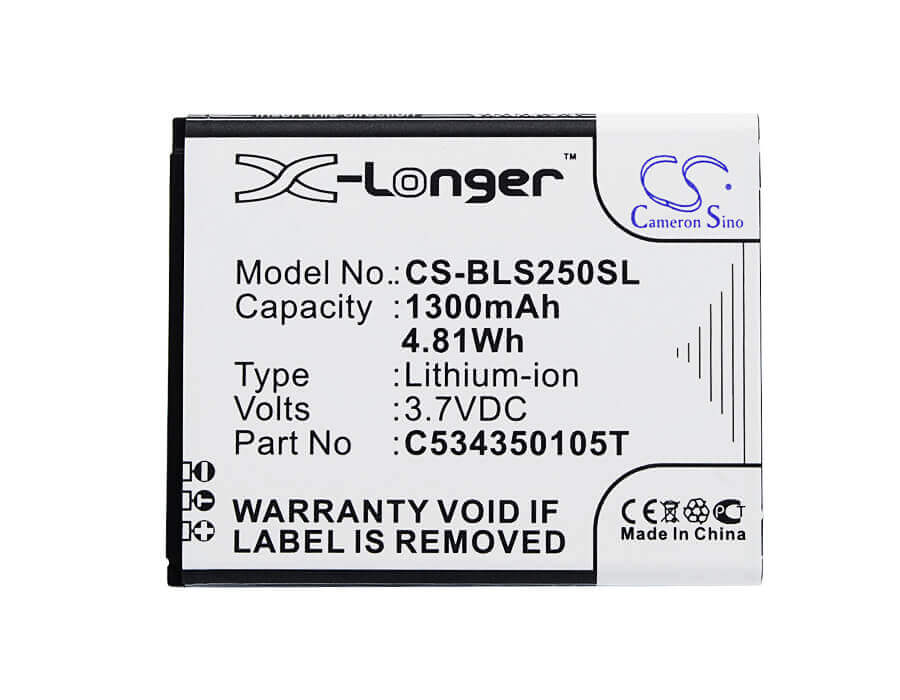 3.7V, Li-ion, 1300mAh, SmartPhone battery fits Blu, C534350105t, Hero Jr, S250, 4.81Wh Mobile, SmartPhone Cameron Sino Technology Limited (Suspended)