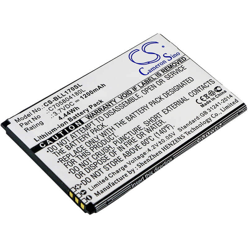 3.7V, Li-ion, 1200mAh, SmartPhone battery fits Blu, C705804180l, L170i, Life Play 2, 4.44Wh Mobile, SmartPhone Cameron Sino Technology Limited (Smartphone)