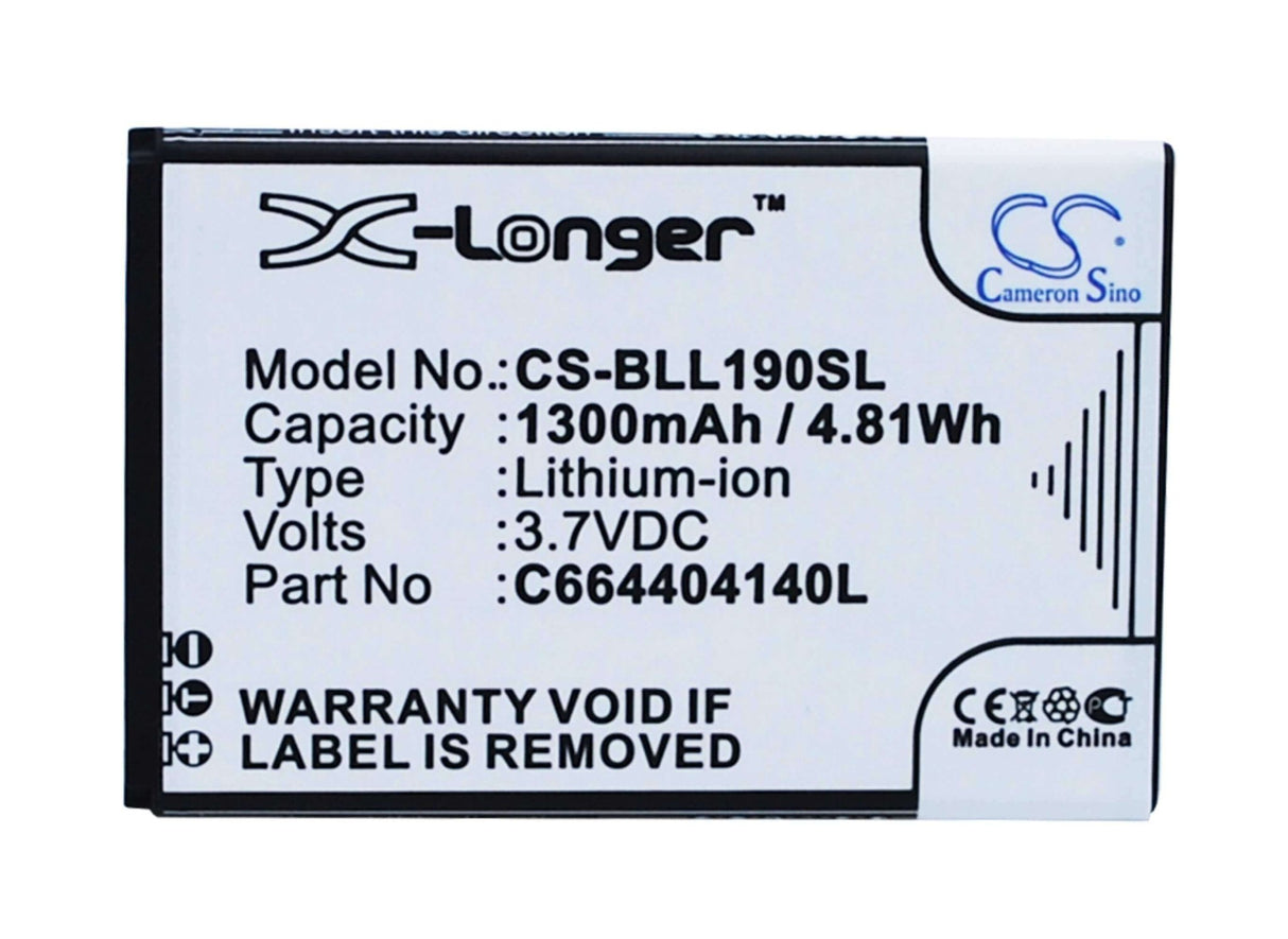 3.7V, Li-ion, 1300mAh, SmartPhone battery fits Blu, C664404140l, L190a, L190i, 4.81Wh Mobile, SmartPhone Cameron Sino Technology Limited (Smartphone)