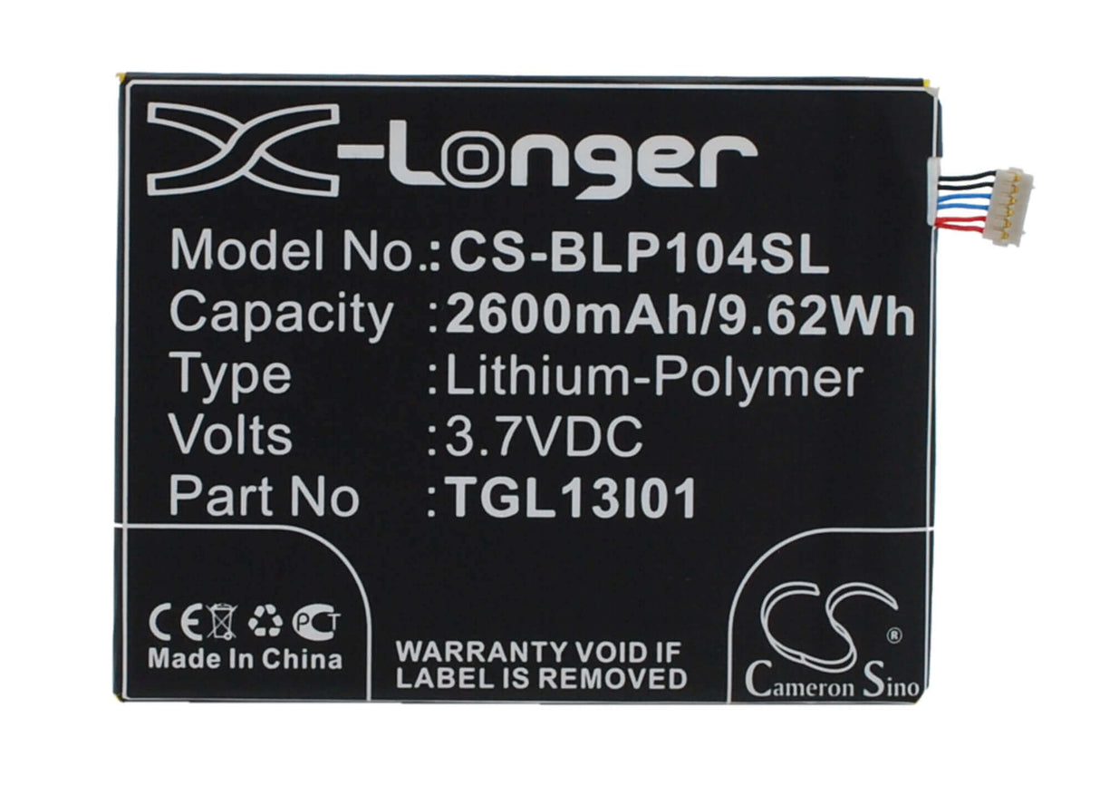 3.7V, Li-Polymer, 2600mAh, SmartPhone battery fits Maxon, Blu, Wiko, Tlg13i01, L110, Life View, 9.62Wh Mobile, SmartPhone Cameron Sino Technology Limited (Smartphone)