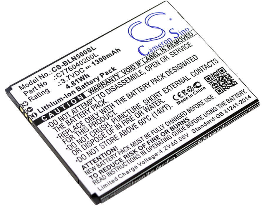 3.7V, Li-ion, 1300mAh, batterie de smartphone compatible avec Blu, C776040200l, N010, N010l, 4.81Wh Mobile, SmartPhone Cameron Sino Technology Limited (Smartphone)